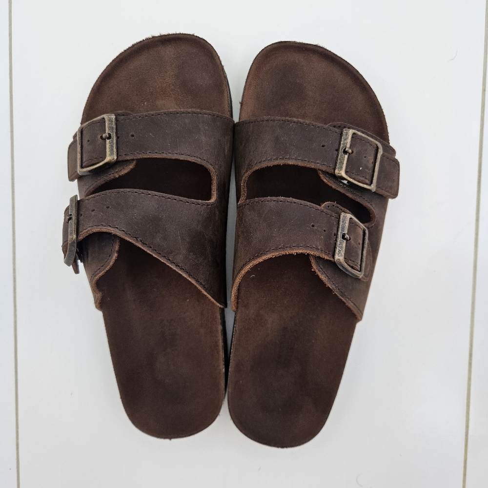 White Mountain Kids Helga Leather Sandals 5 Youth Brown Double Buckle 2 Strap